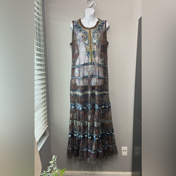 Johnny Was Biya Qadira Mesh Dress Large Whimsical Floral Boho *See Description - Picture 5 of 16